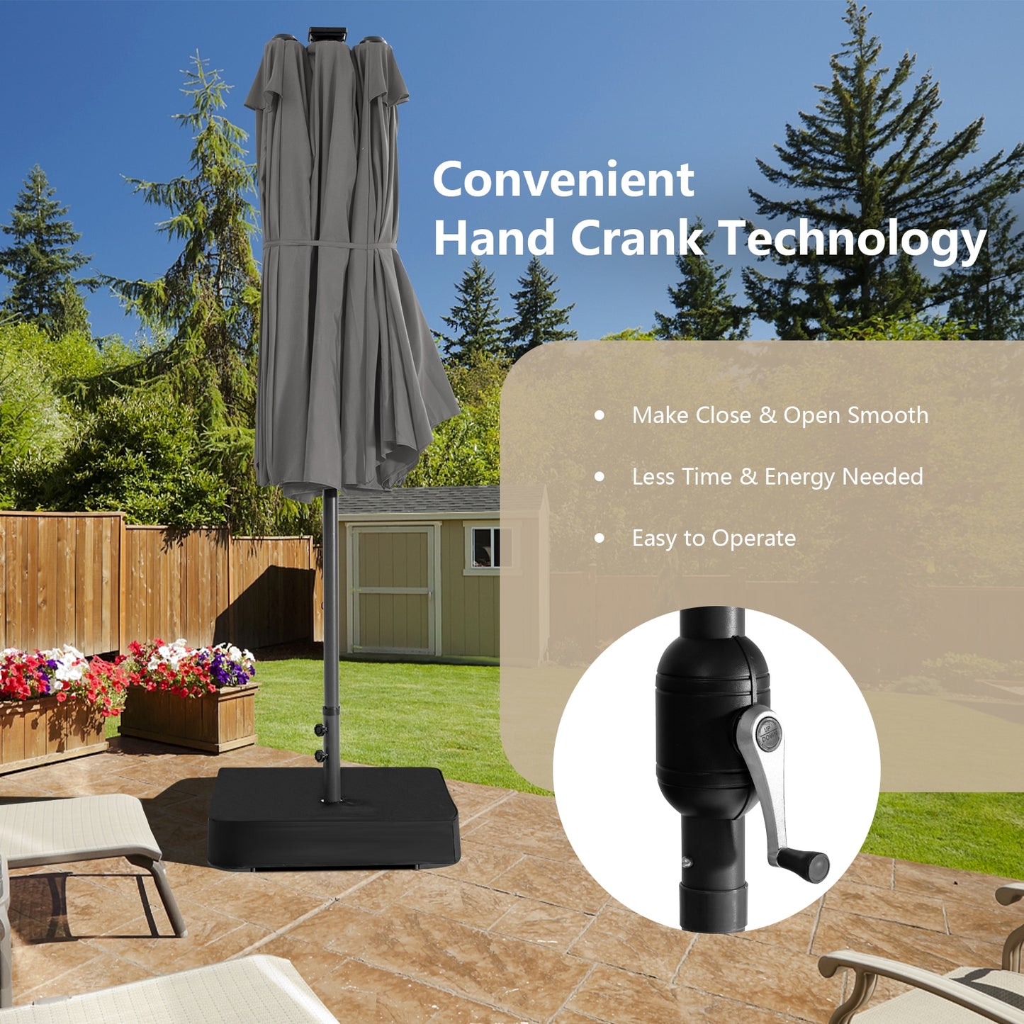 15 Feet Double-Sided Patio Umbrella with 48 LED Lights-Gray Kids Crystal