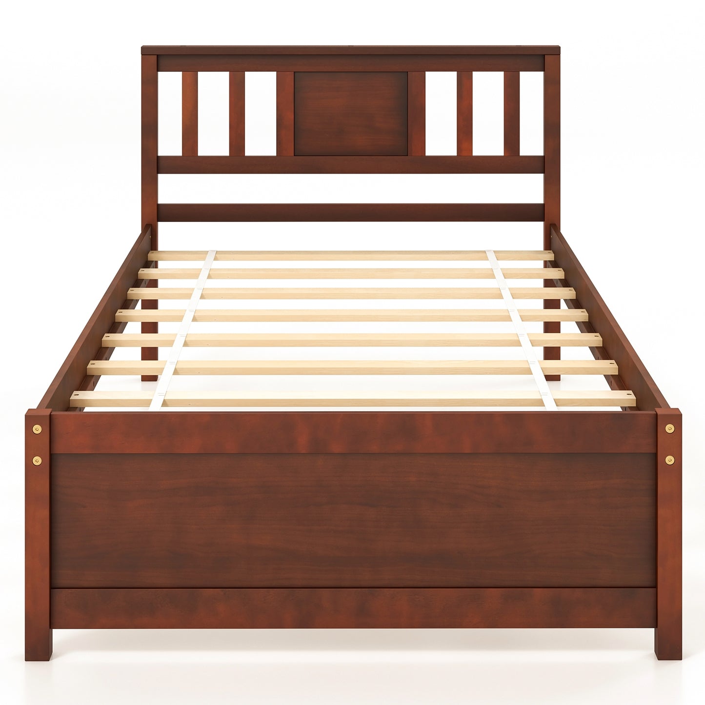 Wooden Platform Bed with Headboard and Slat Support-Twin Size Kids Crystal