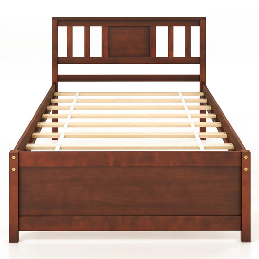 Wooden Platform Bed with Headboard and Slat Support-Twin Size Kids Crystal