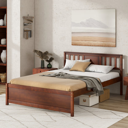 Wooden Platform Bed with Headboard and Wood Slat Support-Full Size