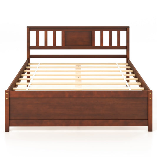 Wooden Platform Bed with Headboard and Wood Slat Support-Full Size Kids Crystal