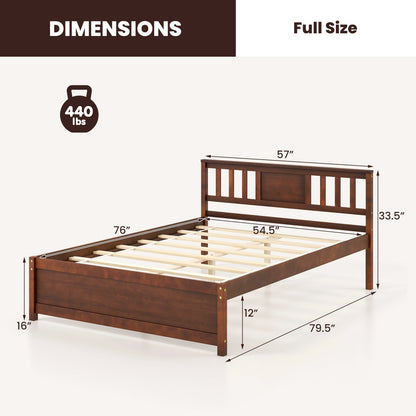 Wooden Platform Bed with Headboard and Wood Slat Support-Full Size