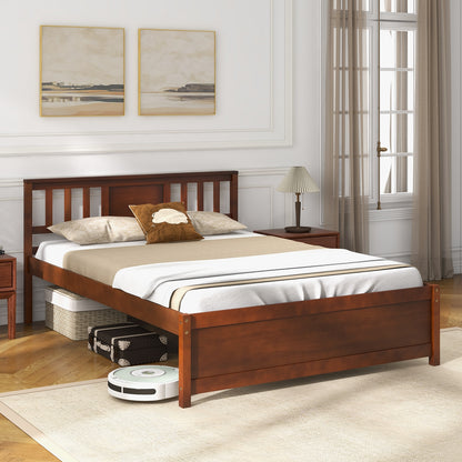 Wooden Platform Bed with Headboard and Wood Slat Support-Full Size