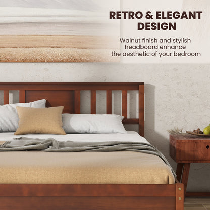 Wooden Platform Bed with Headboard and Wood Slat Support-Full Size