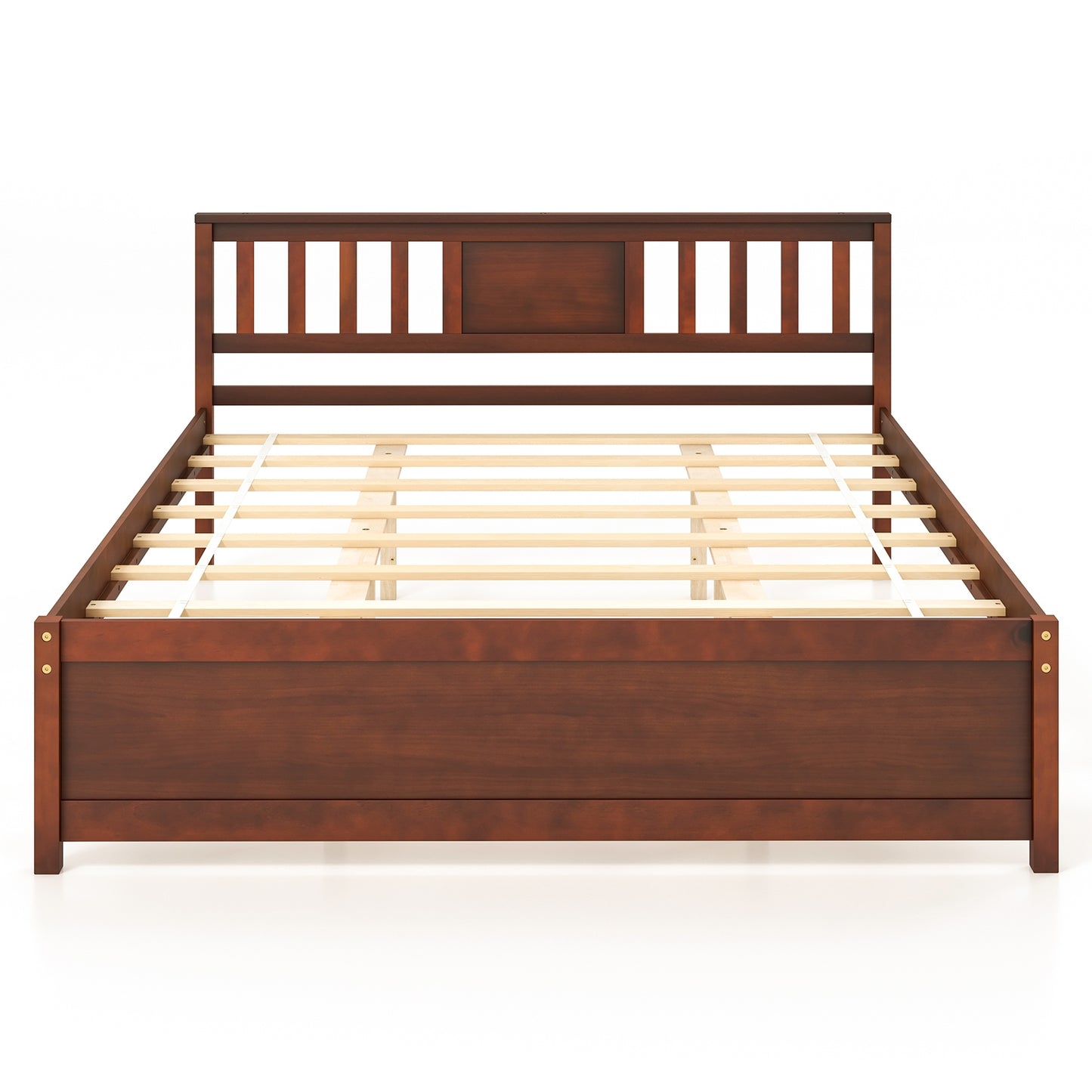 Wooden Platform Bed with Headboard and Slat Support-Queen Size Kids Crystal