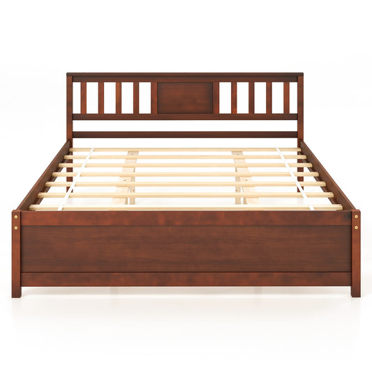 Wooden Platform Bed with Headboard and Slat Support-Queen Size Kids Crystal