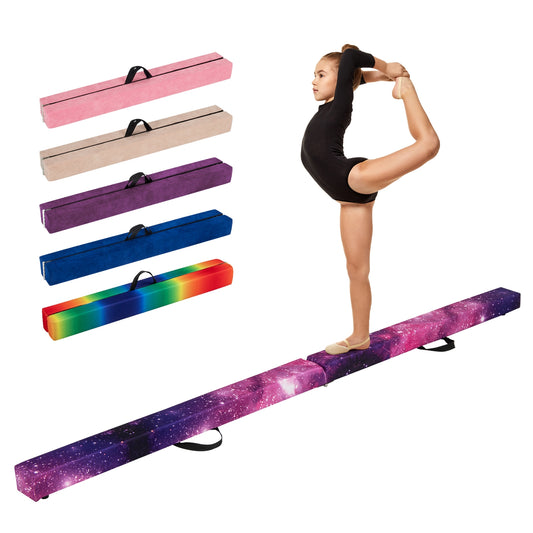 9 FT Folding Gymnastics Balance Beam with Anti-slip Base and Pine Wood Frame-Multicolor