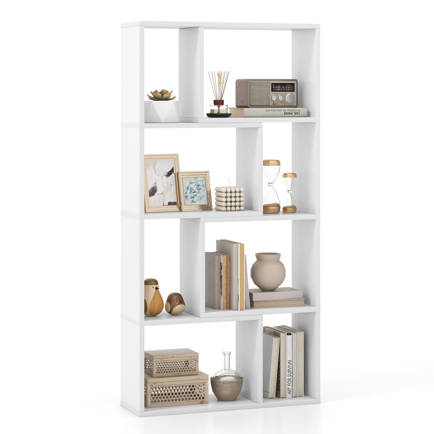 48 Inch 4-Tier Geometric Bookshelf with 8 Cubes for Living Room Bedroom-White Kids Crystal
