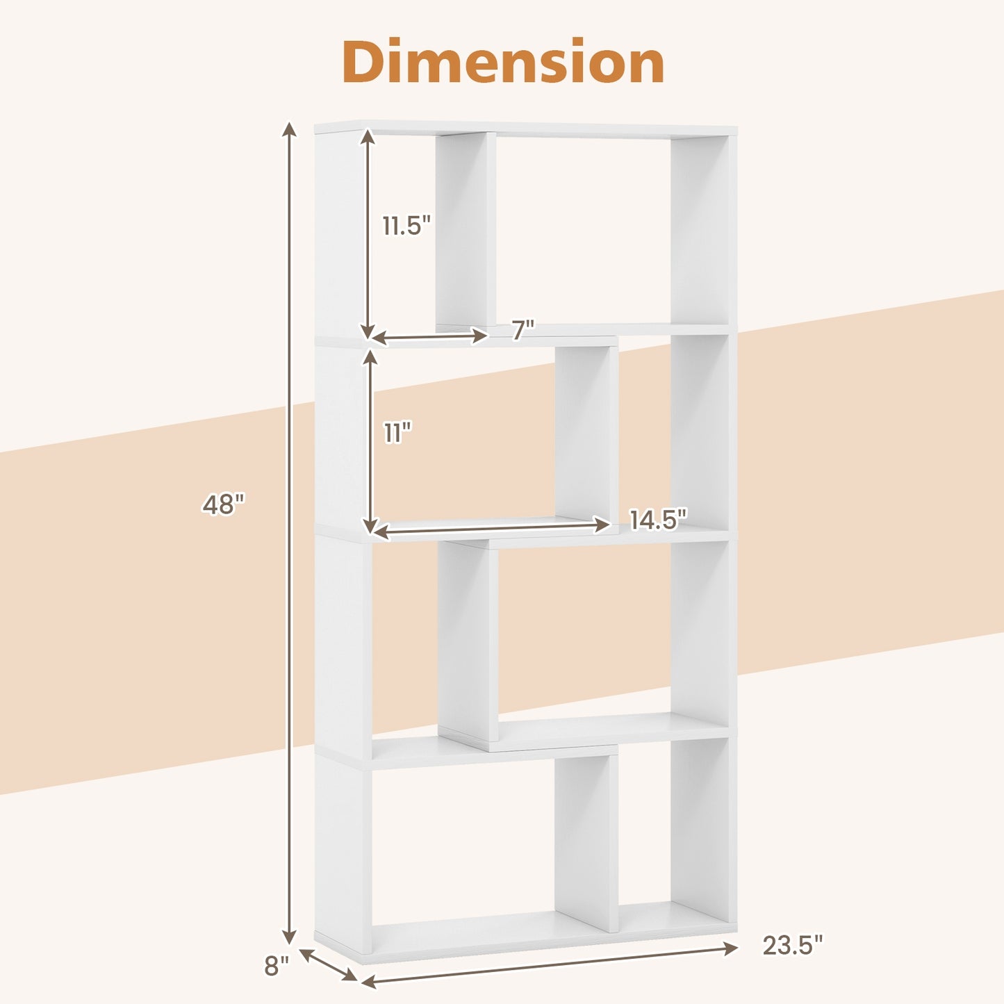 48 Inch 4-Tier Geometric Bookshelf with 8 Cubes for Living Room Bedroom-White Kids Crystal