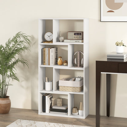 48 Inch 4-Tier Geometric Bookshelf with 8 Cubes for Living Room Bedroom-White