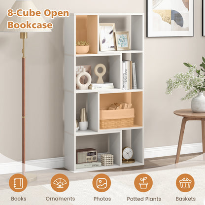 48 Inch 4-Tier Geometric Bookshelf with 8 Cubes for Living Room Bedroom-White