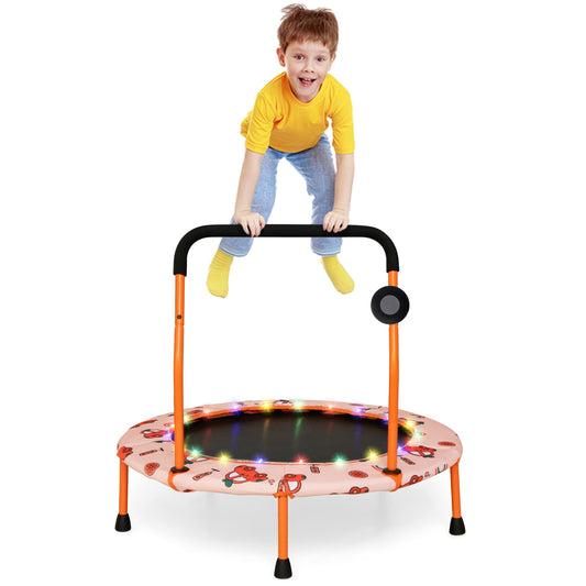 36 Inch Mini Trampoline with Colorful LED Lights and Bluetooth Speaker-Orange Kids Crystal