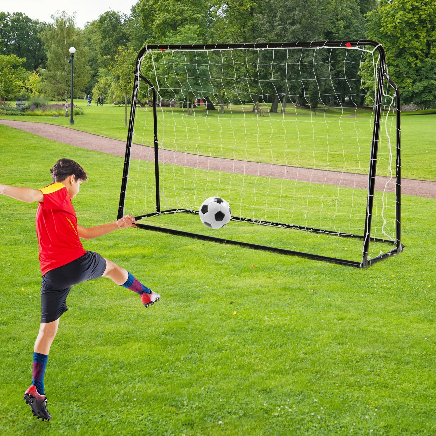 2-in-1 Kids Soccer Rebounder and Soccer Goal with Adjustable Height-Black Kids Crystal