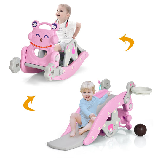 4-in-1 Rocking Horse and Slide Set for Kids-Pink Kids Crystal