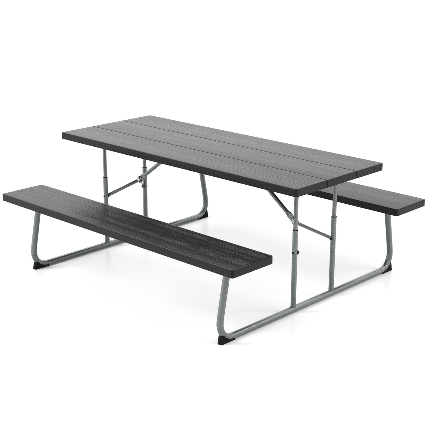Folding Picnic Table Set with Metal Frame and All-Weather HDPE Tabletop Umbrella Hole-Black Kids Crystal