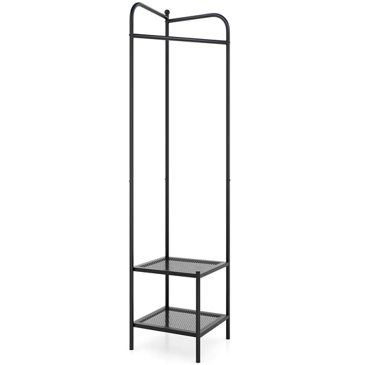 Corner Coat Rack with Top Hanger and 2 Mesh Shelves for Entryway Hallway Living Room Bedroom-Black Kids Crystal