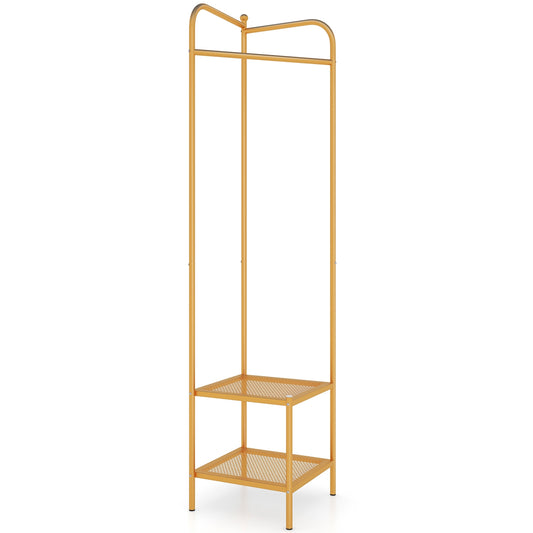 Corner Coat Rack with Top Hanger and 2 Mesh Shelves for Entryway Hallway Living Room Bedroom-Golden Kids Crystal