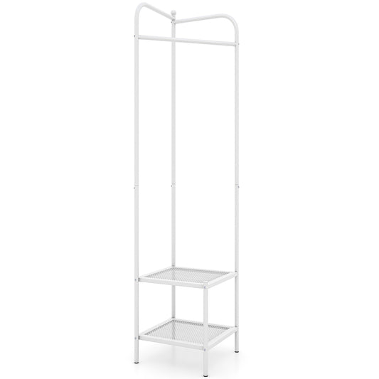 Corner Coat Rack with Top Hanger and 2 Mesh Shelves for Entryway Hallway Living Room Bedroom-White Kids Crystal