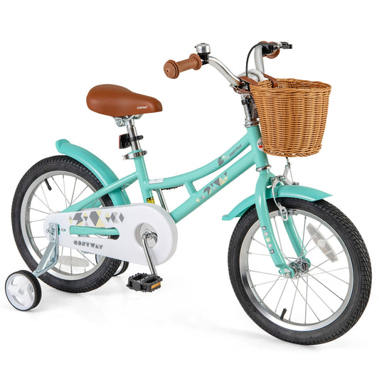 16 Inch Kids Bike Bicycle with Training Wheels and 2 Brake System Ages 4-7 Years Old-16 inches Kids Crystal