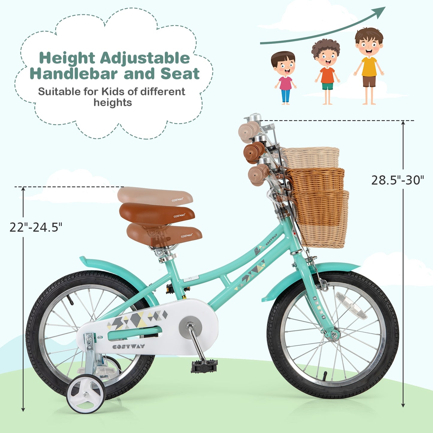 16 Inch Kids Bike Bicycle with Training Wheels and 2 Brake System Ages 4-7 Years Old-16 inches Kids Crystal