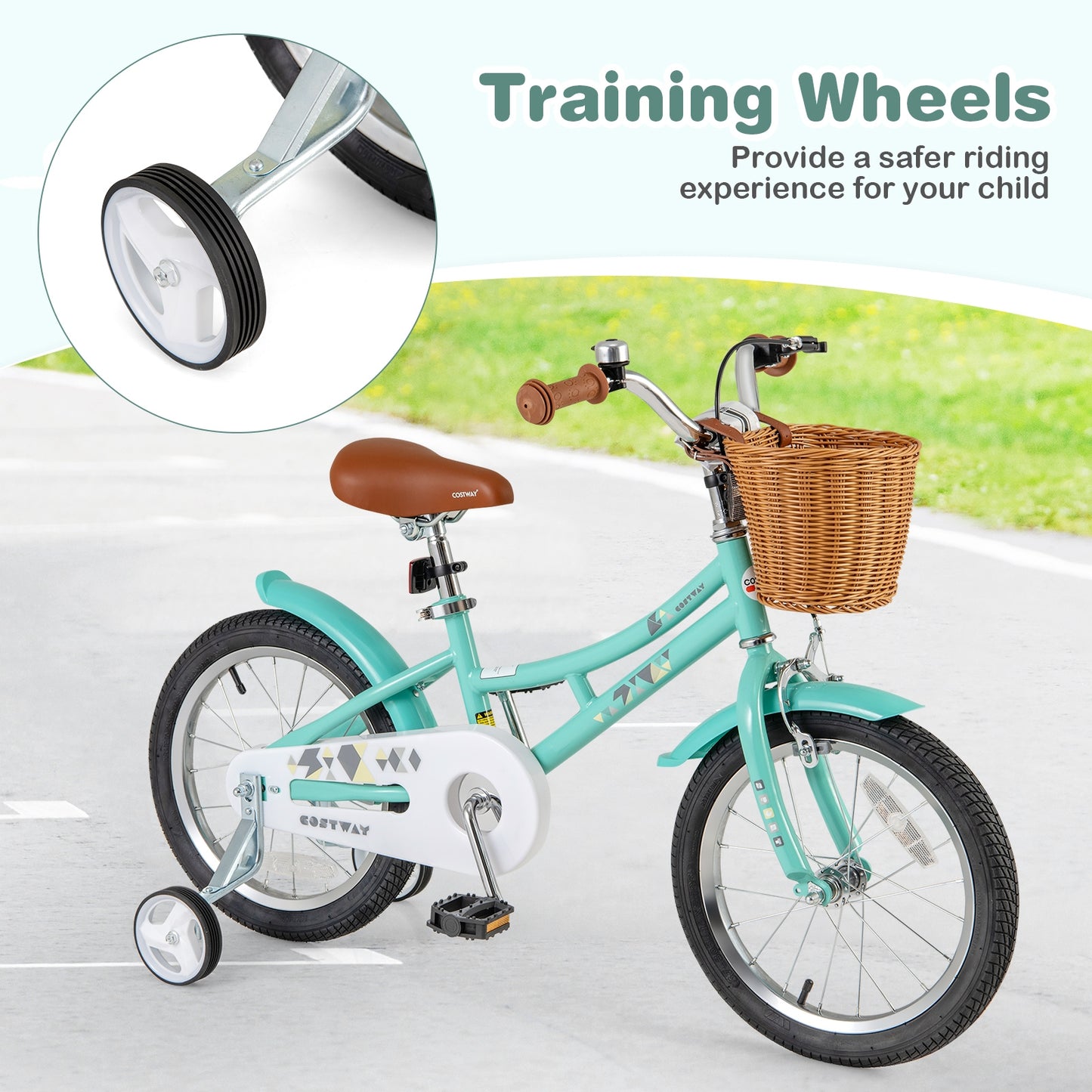 16 Inch Kids Bike Bicycle with Training Wheels and 2 Brake System Ages 4-7 Years Old-16 inches Kids Crystal