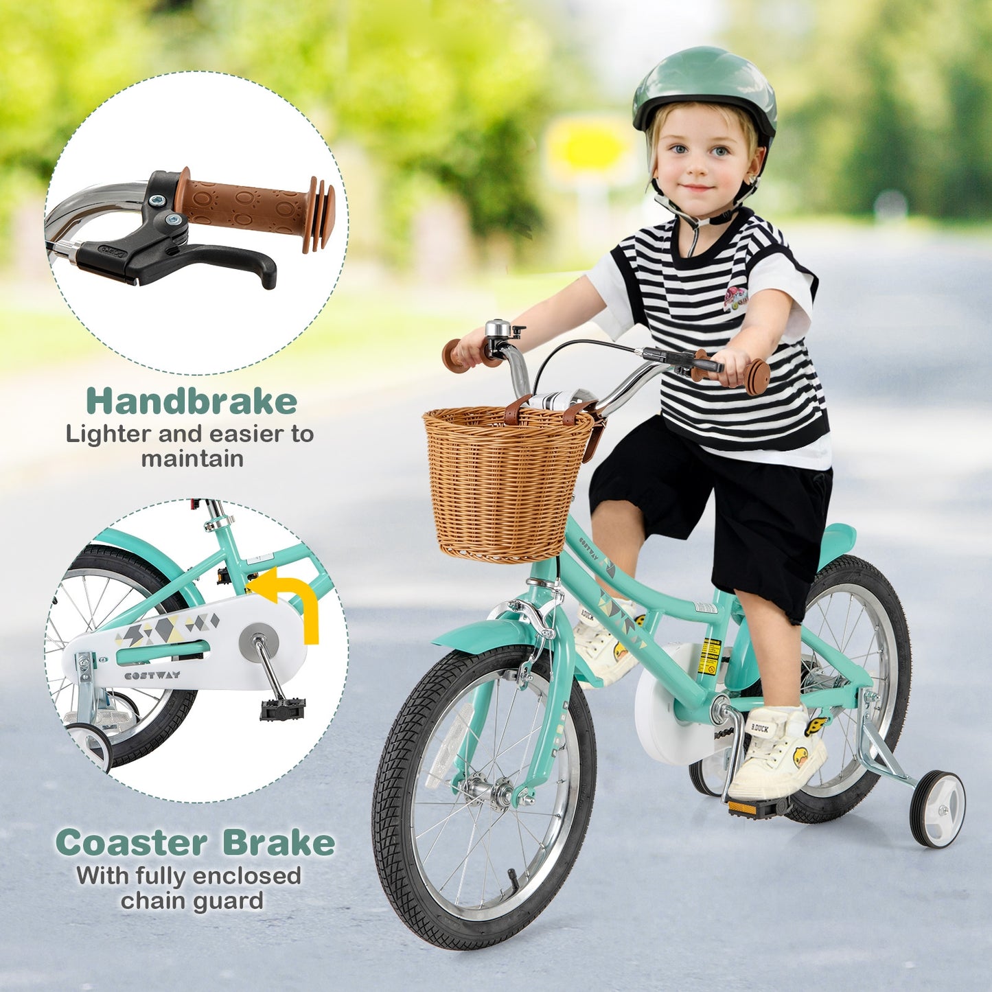16 Inch Kids Bike Bicycle with Training Wheels and 2 Brake System Ages 4-7 Years Old-16 inches Kids Crystal