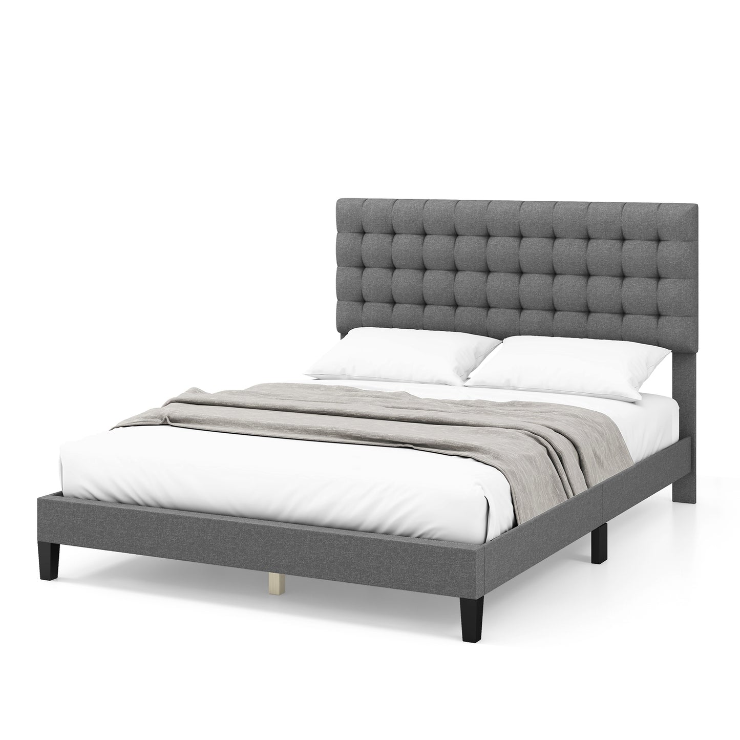 Queen Size Upholstered Platform Bed with Square Stitched Headboard Kids Crystal