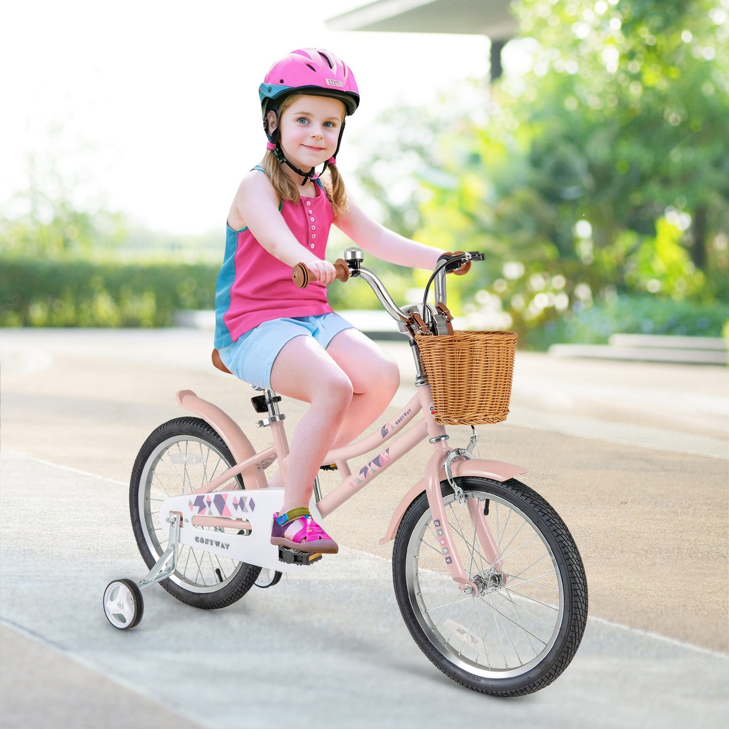 18 Inch Kids Bike Retro Bicycle with Adjustable Height and Basket for Ages 4-8 Years Old-18 inches Kids Crystal