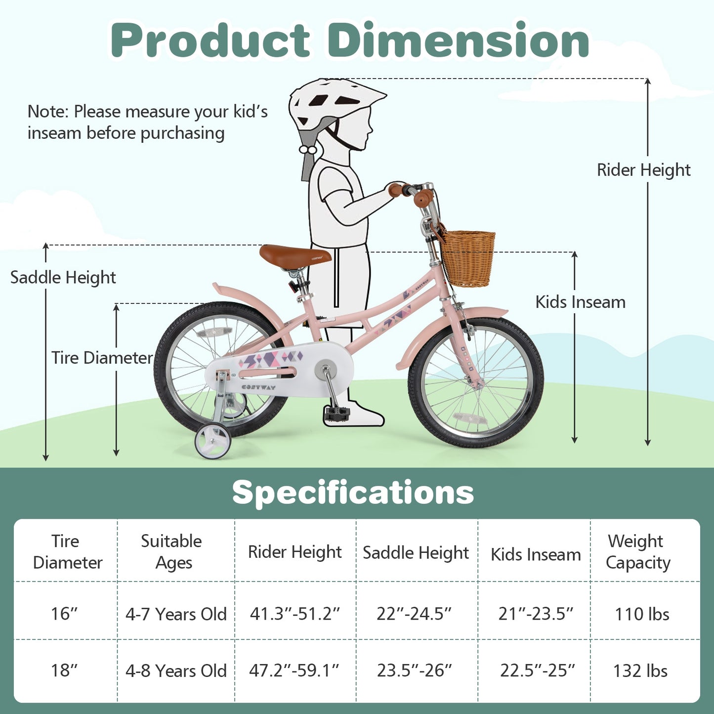 18 Inch Kids Bike Retro Bicycle with Adjustable Height and Basket for Ages 4-8 Years Old-18 inches Kids Crystal
