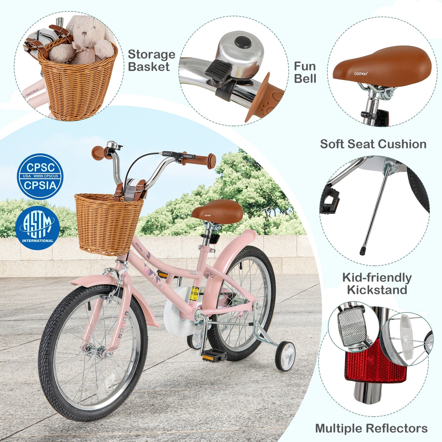 18 Inch Kids Bike Retro Bicycle with Adjustable Height and Basket for Ages 4-8 Years Old-18 inches Kids Crystal