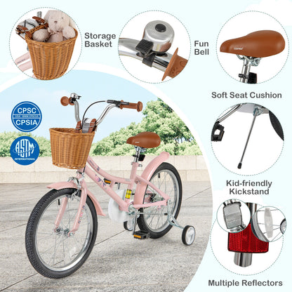 18 Inch Kids Bike Retro Bicycle with Adjustable Height and Basket for Ages 4-8 Years Old-18 inches