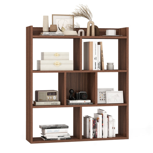 7 Cubes Open-back Bookshelf with Anti-Toppling Devices-Walnut Kids Crystal