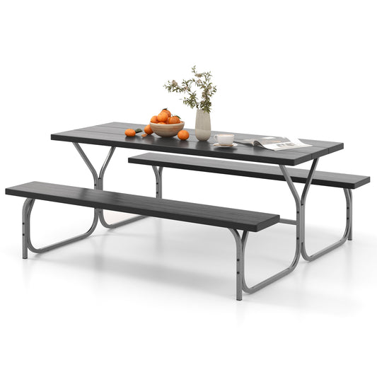 6 Feet Picnic Table Bench Set with HDPE Tabletop for 8 Person-Black Kids Crystal