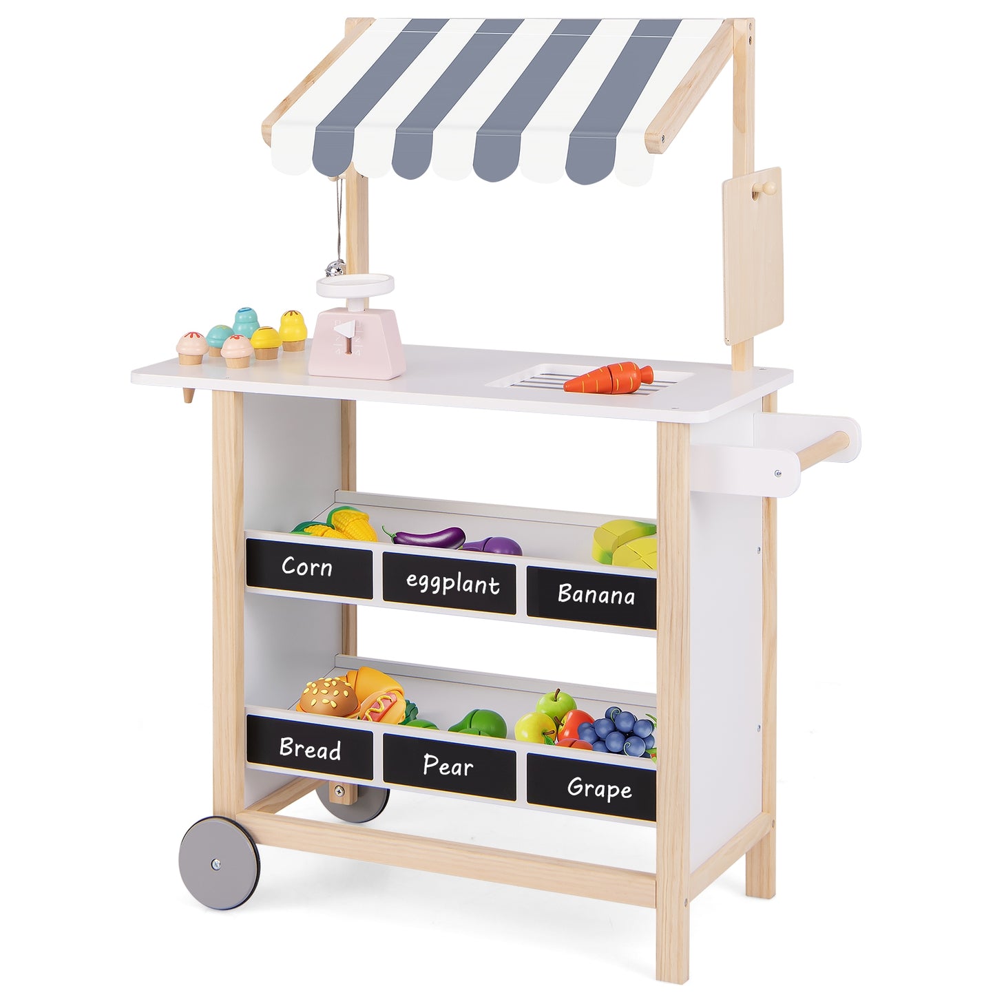 Kids Wooden Ice Cream Cart with Chalkboard and Storage for over 3 Years Old-White Kids Crystal