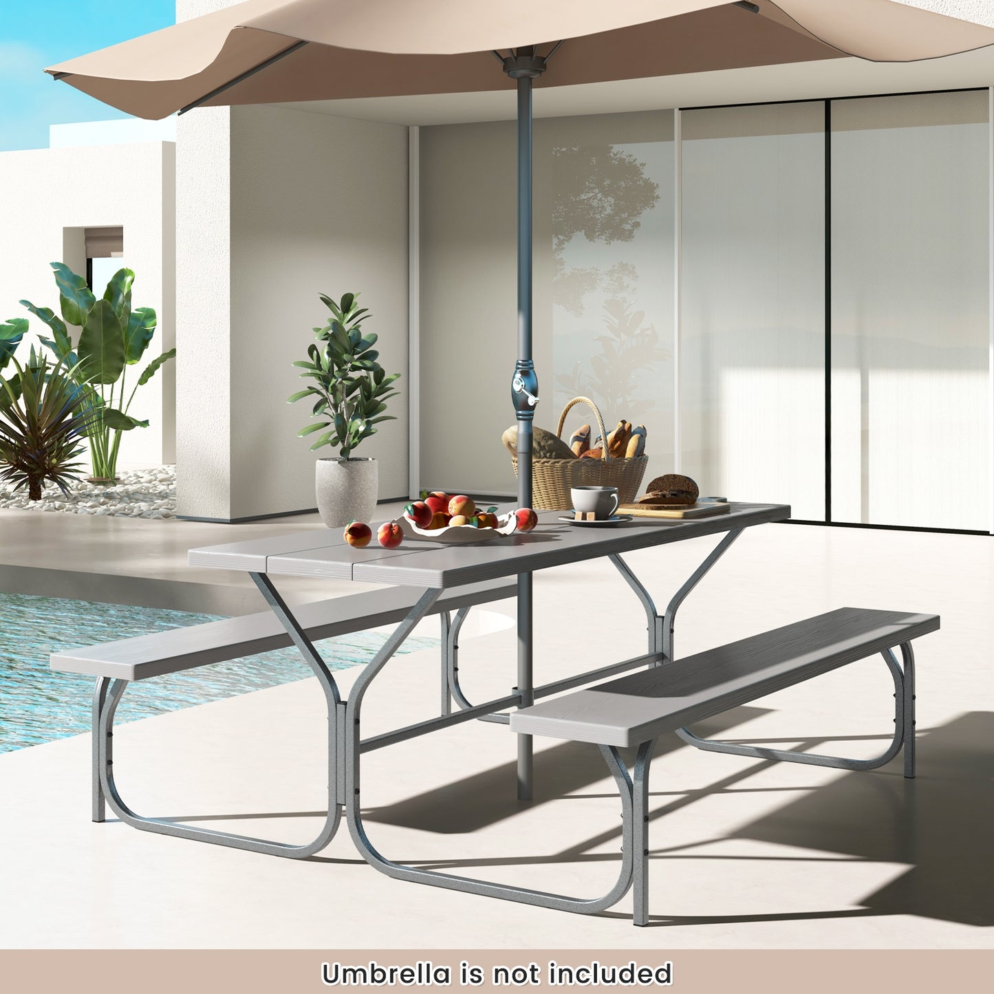 6 Feet Picnic Table Bench Set with HDPE Tabletop for 8 Person-Gray Kids Crystal