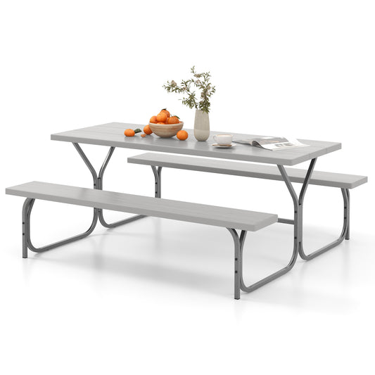 6 Feet Picnic Table Bench Set with HDPE Tabletop for 8 Person-Gray Kids Crystal