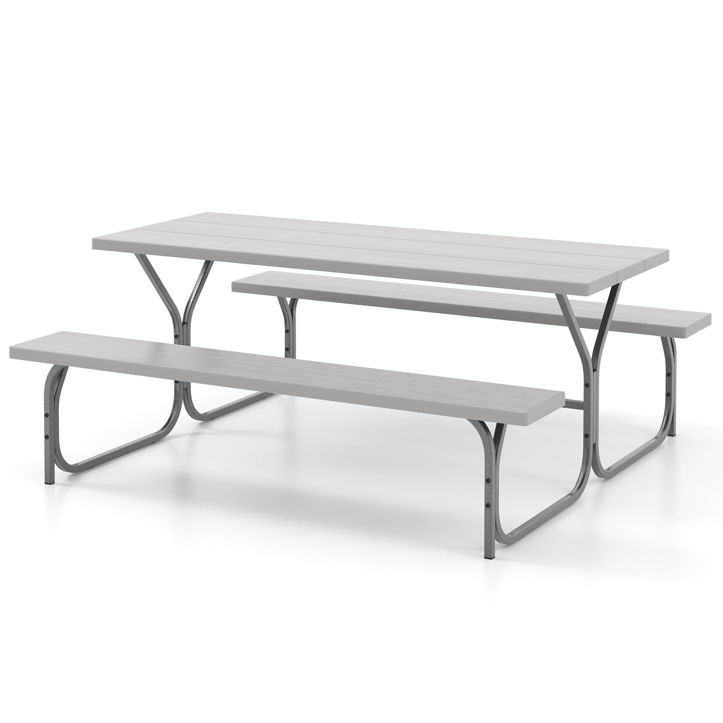 6 Feet Picnic Table Bench Set with HDPE Tabletop for 8 Person-Gray Kids Crystal