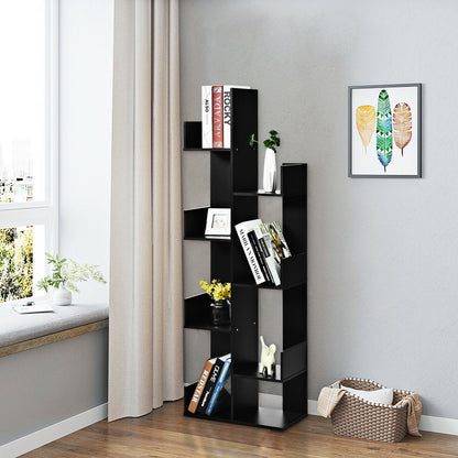 8-Tier Bookshelf Bookcase with 8 Open Compartments Space-Saving Storage Rack -Black