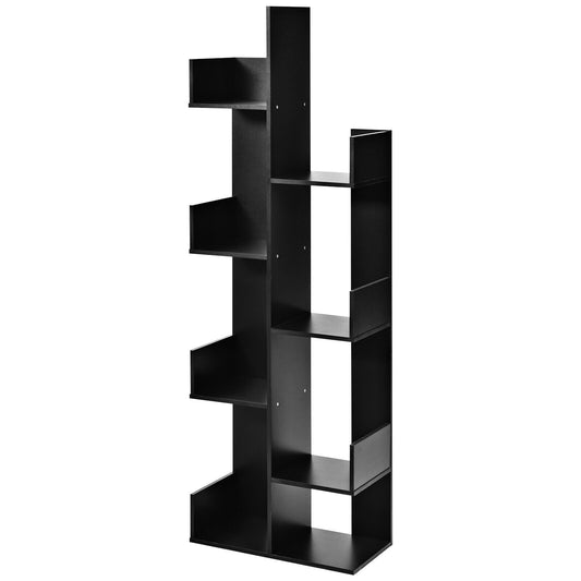 8-Tier Bookshelf Bookcase with 8 Open Compartments Space-Saving Storage Rack -Black Kids Crystal