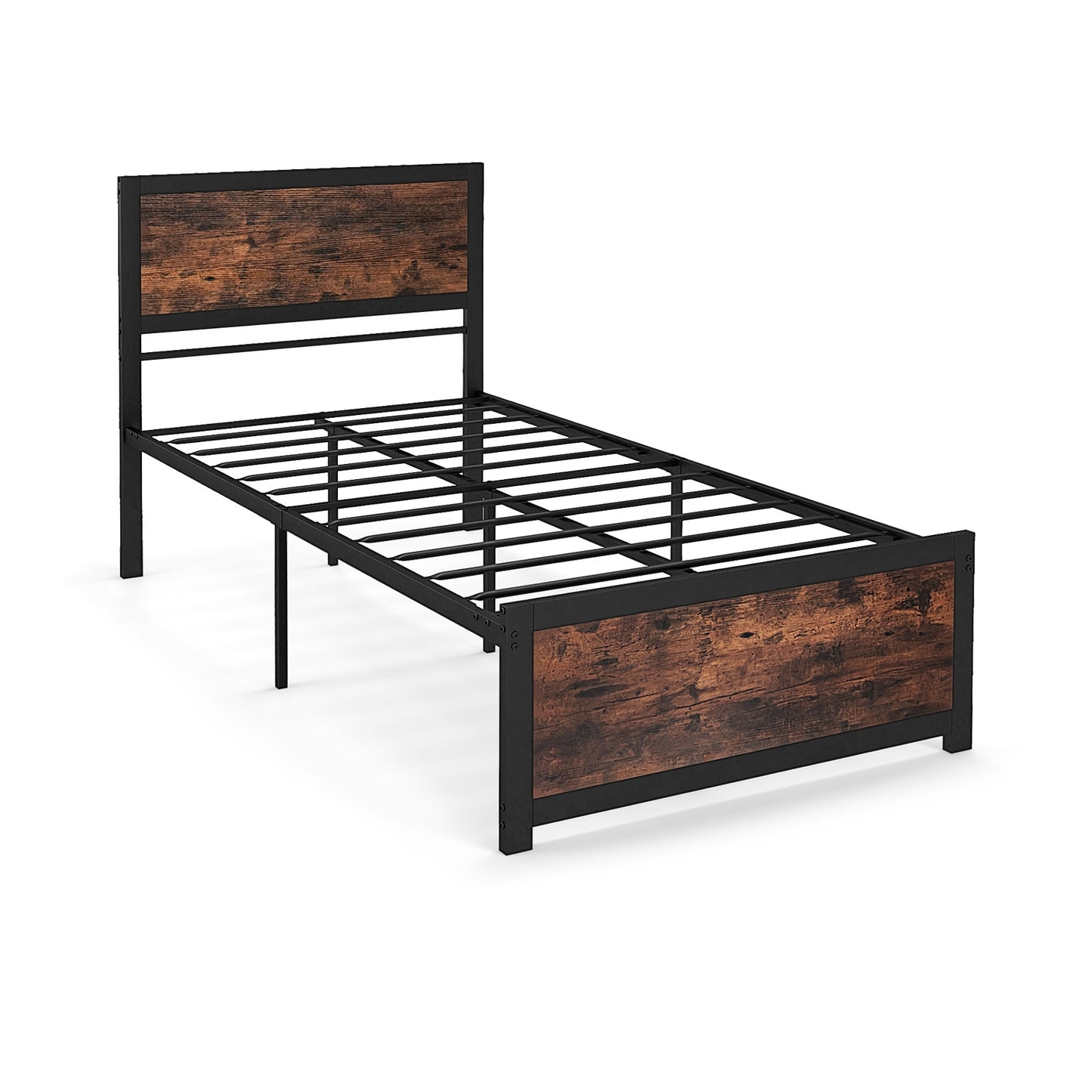 Twin Size Bed Frame Metal with High Headboard and Mute Bars-Twin Size Kids Crystal
