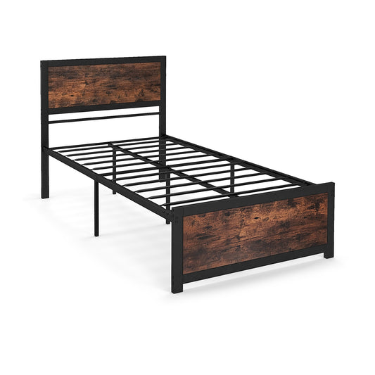 Twin Size Bed Frame Metal with High Headboard and Mute Bars-Twin Size Kids Crystal
