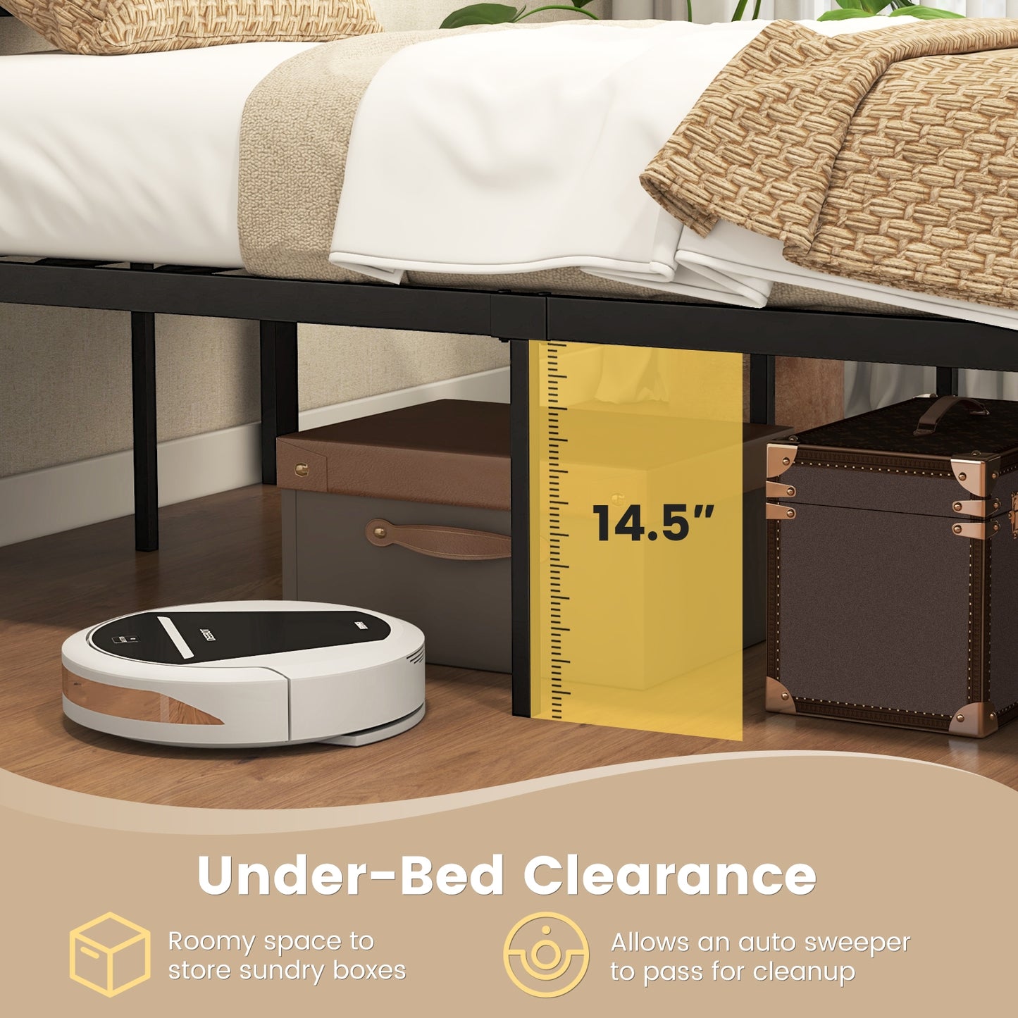 Twin Size Bed Frame Metal with High Headboard and Mute Bars-Twin Size Kids Crystal