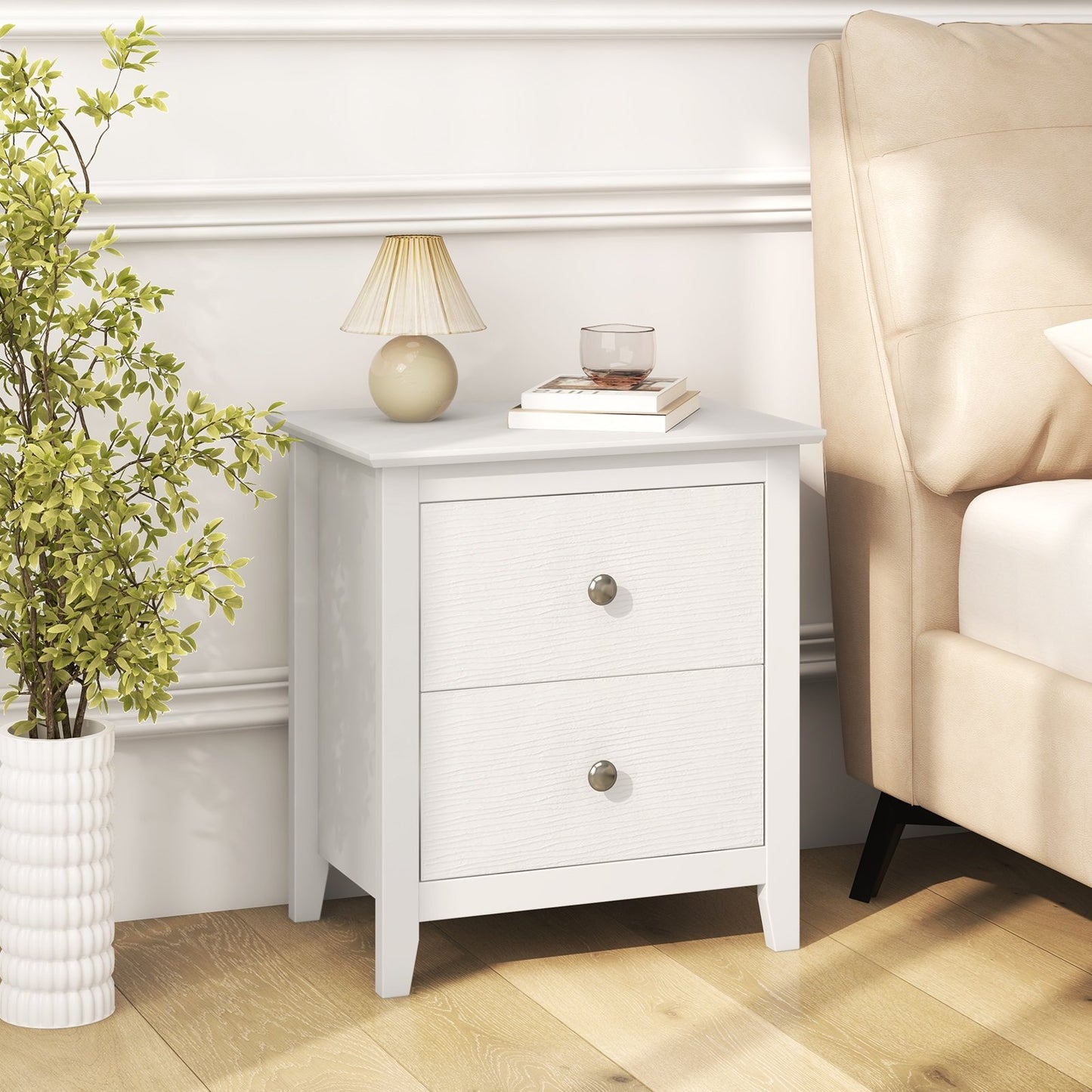 Modern Nightstand with 2 Drawers for Small Spaces-White Kids Crystal