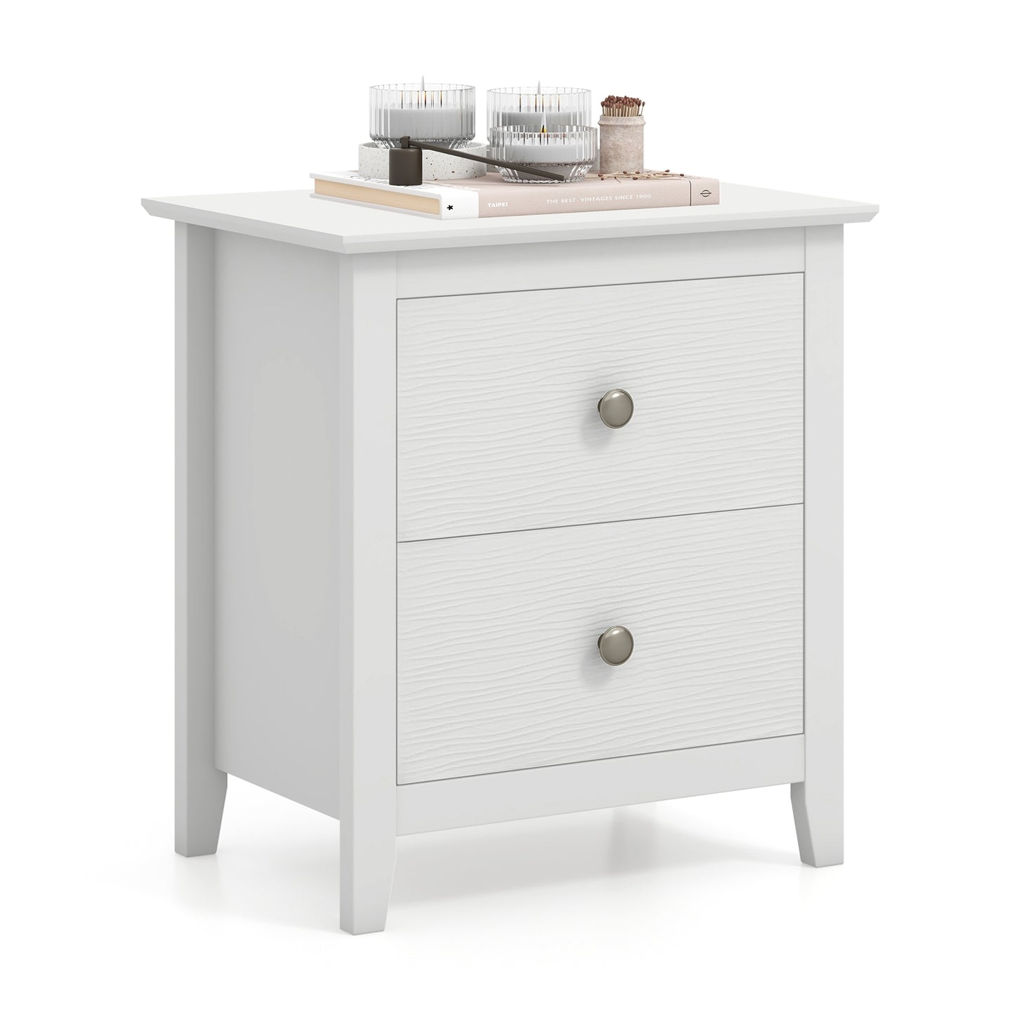 Modern Nightstand with 2 Drawers for Small Spaces-White Kids Crystal