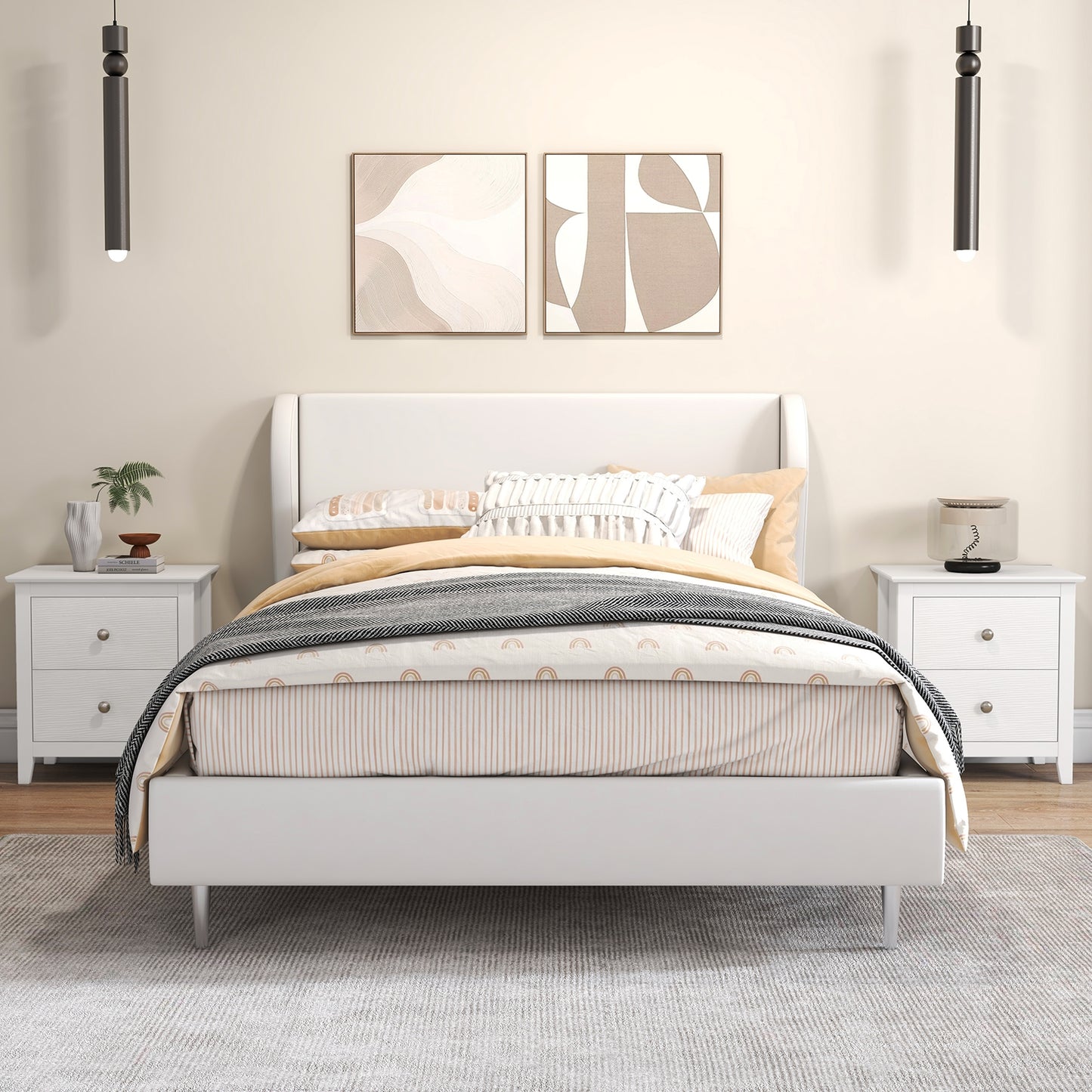 Modern Nightstand with 2 Drawers for Small Spaces-White Kids Crystal