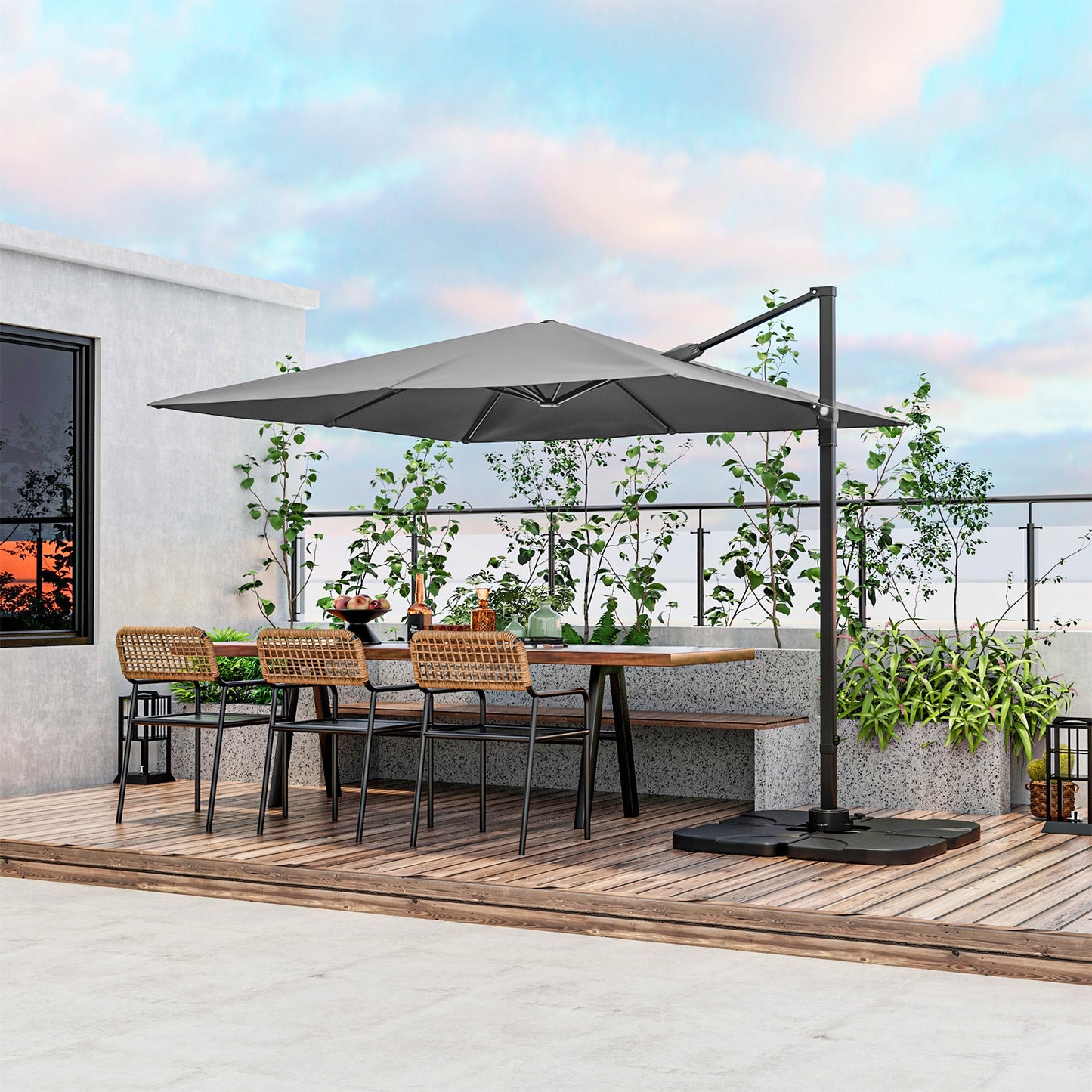 9.5 Feet Square Patio Cantilever Umbrella with 360° Rotation-Gray Kids Crystal
