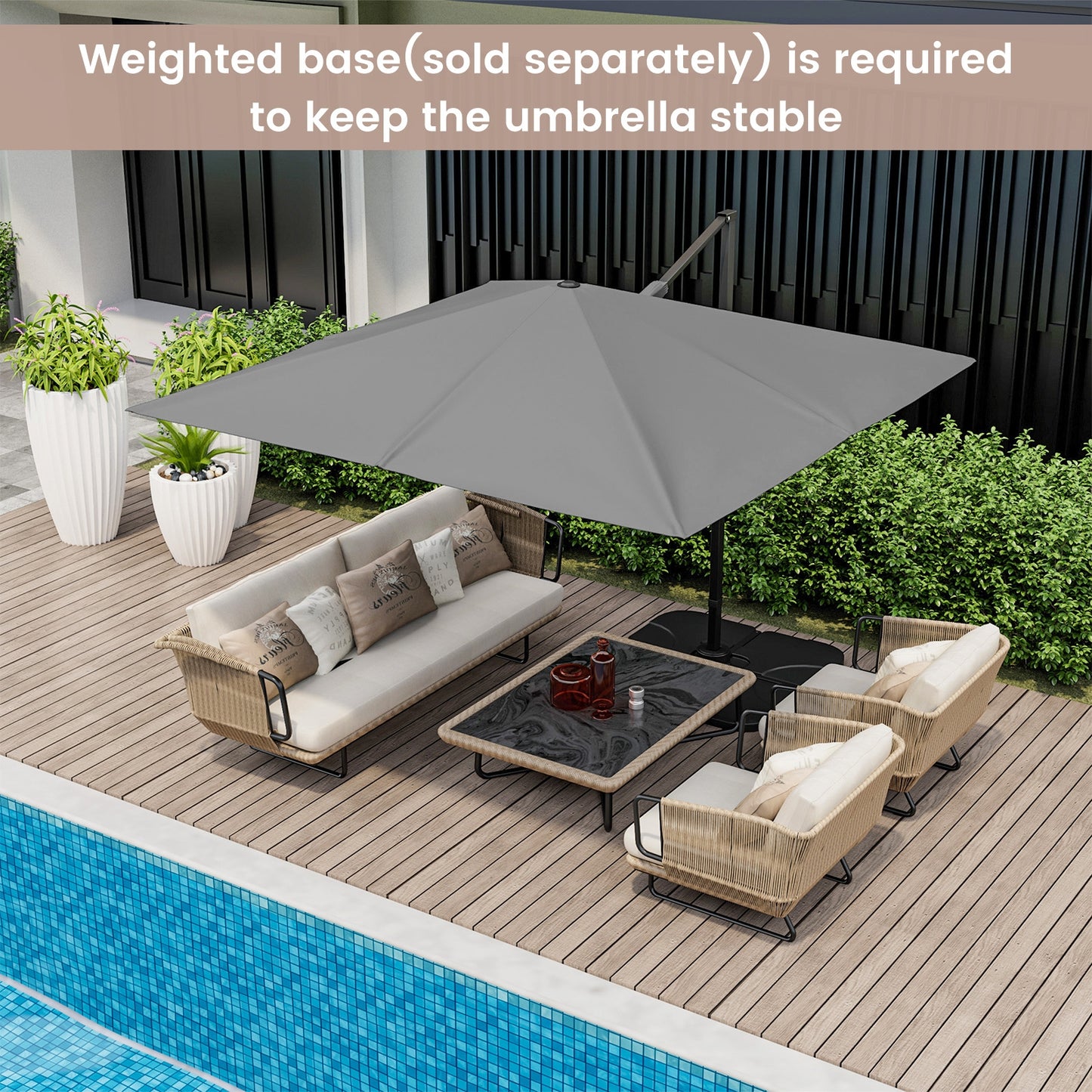 9.5 Feet Square Patio Cantilever Umbrella with 360° Rotation-Gray Kids Crystal