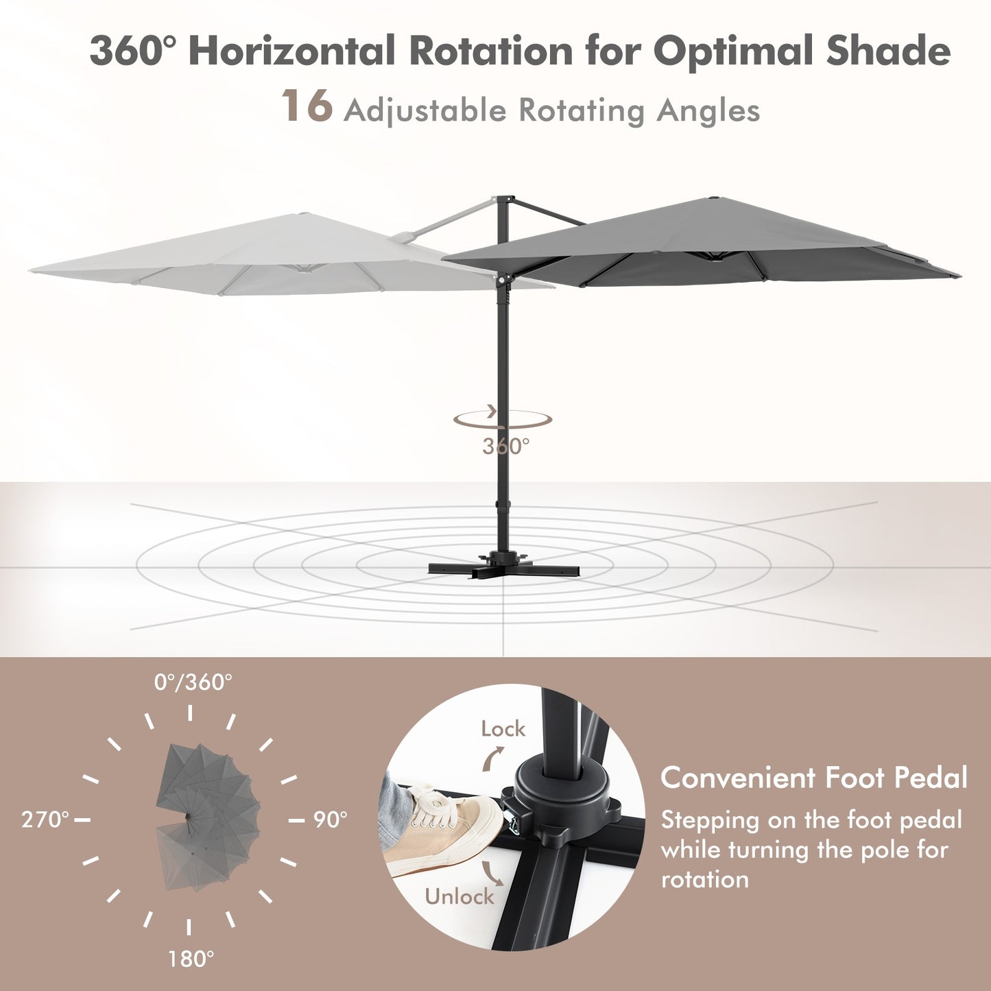 9.5 Feet Square Patio Cantilever Umbrella with 360° Rotation-Gray Kids Crystal