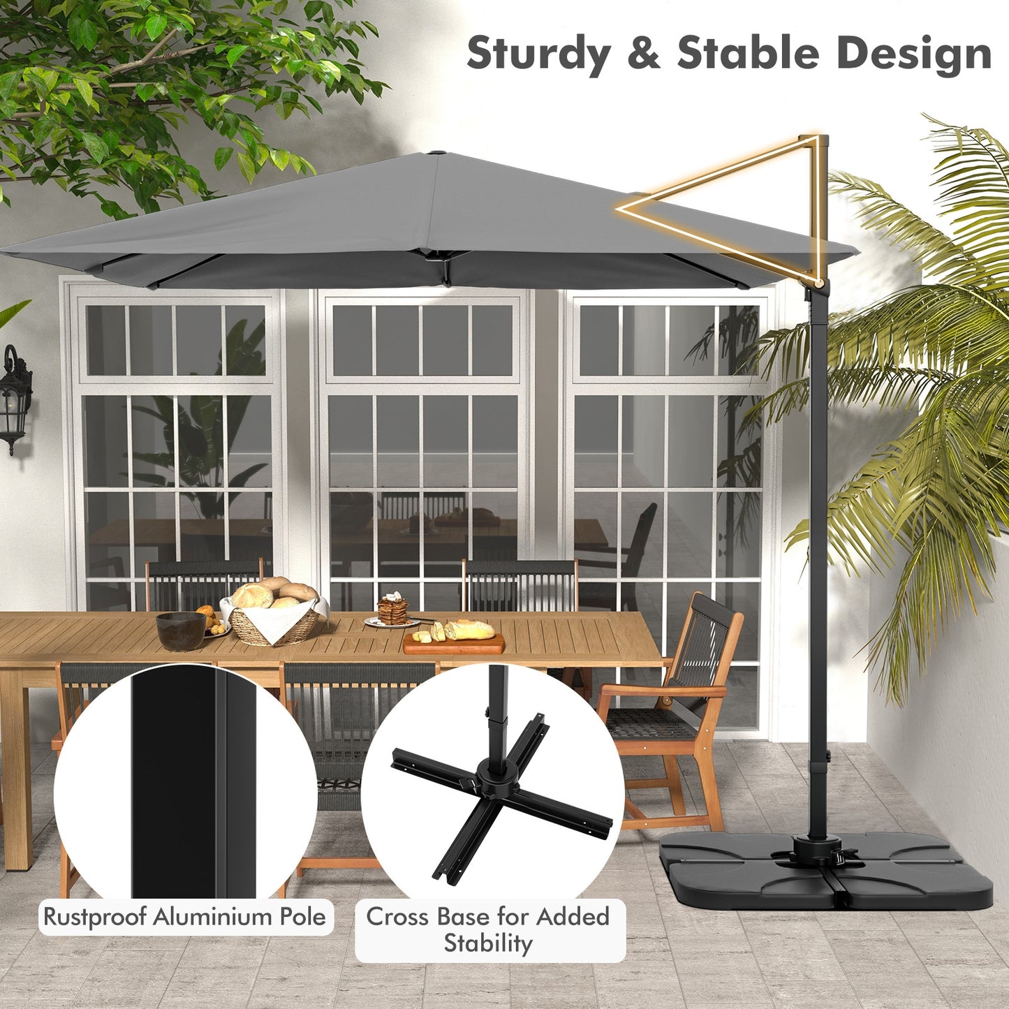 9.5 Feet Square Patio Cantilever Umbrella with 360° Rotation-Gray Kids Crystal