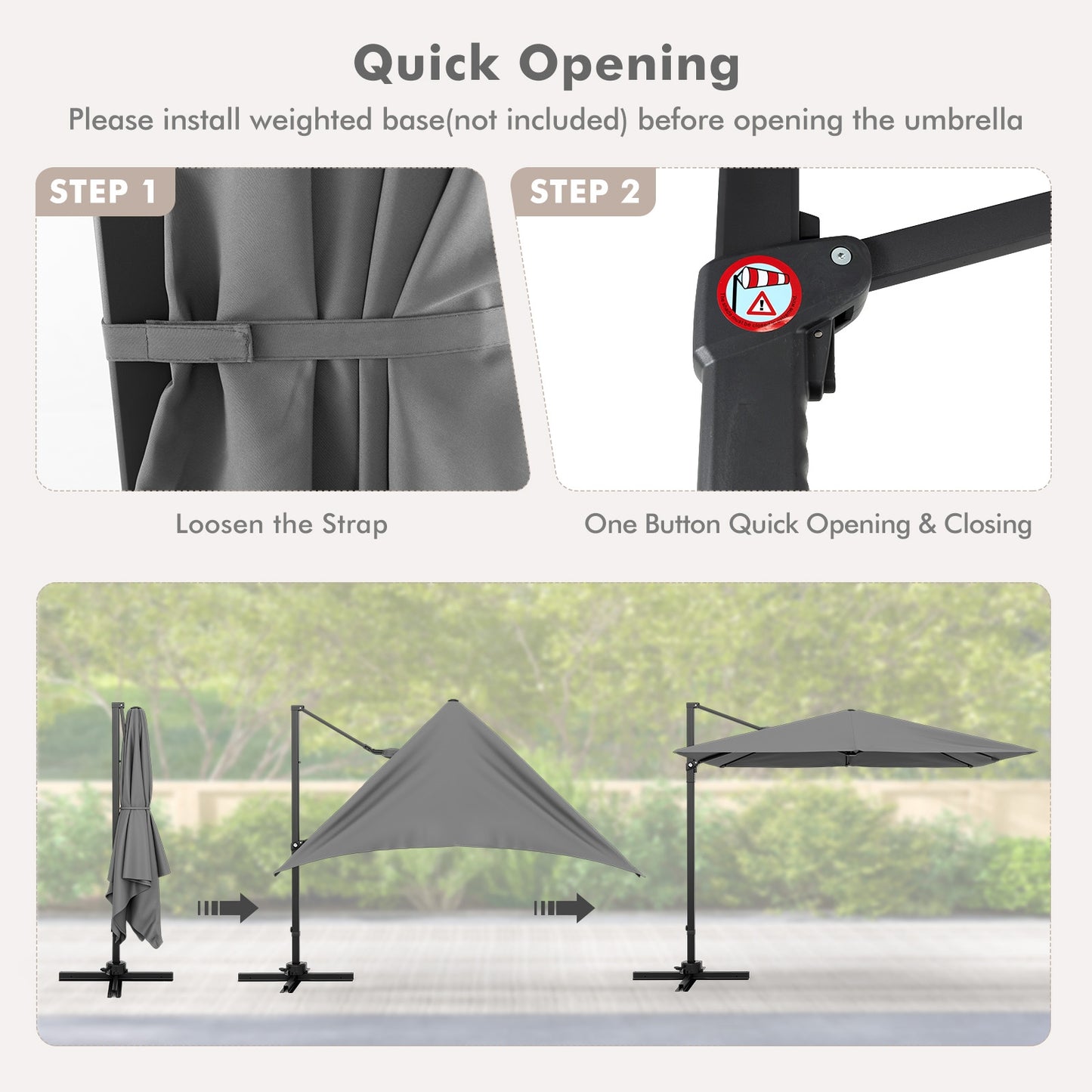 9.5 Feet Square Patio Cantilever Umbrella with 360° Rotation-Gray Kids Crystal